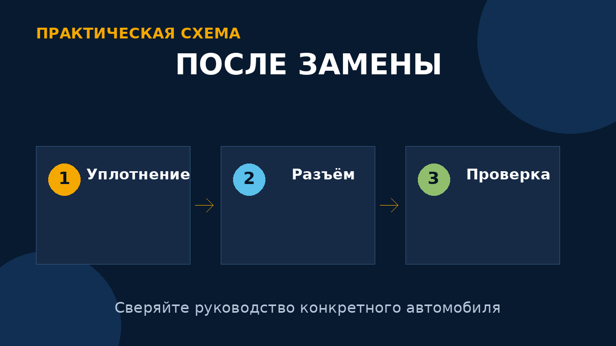 После установки контролируют уплотнение, подключение разъёма и отсутствие сигнала неисправности.